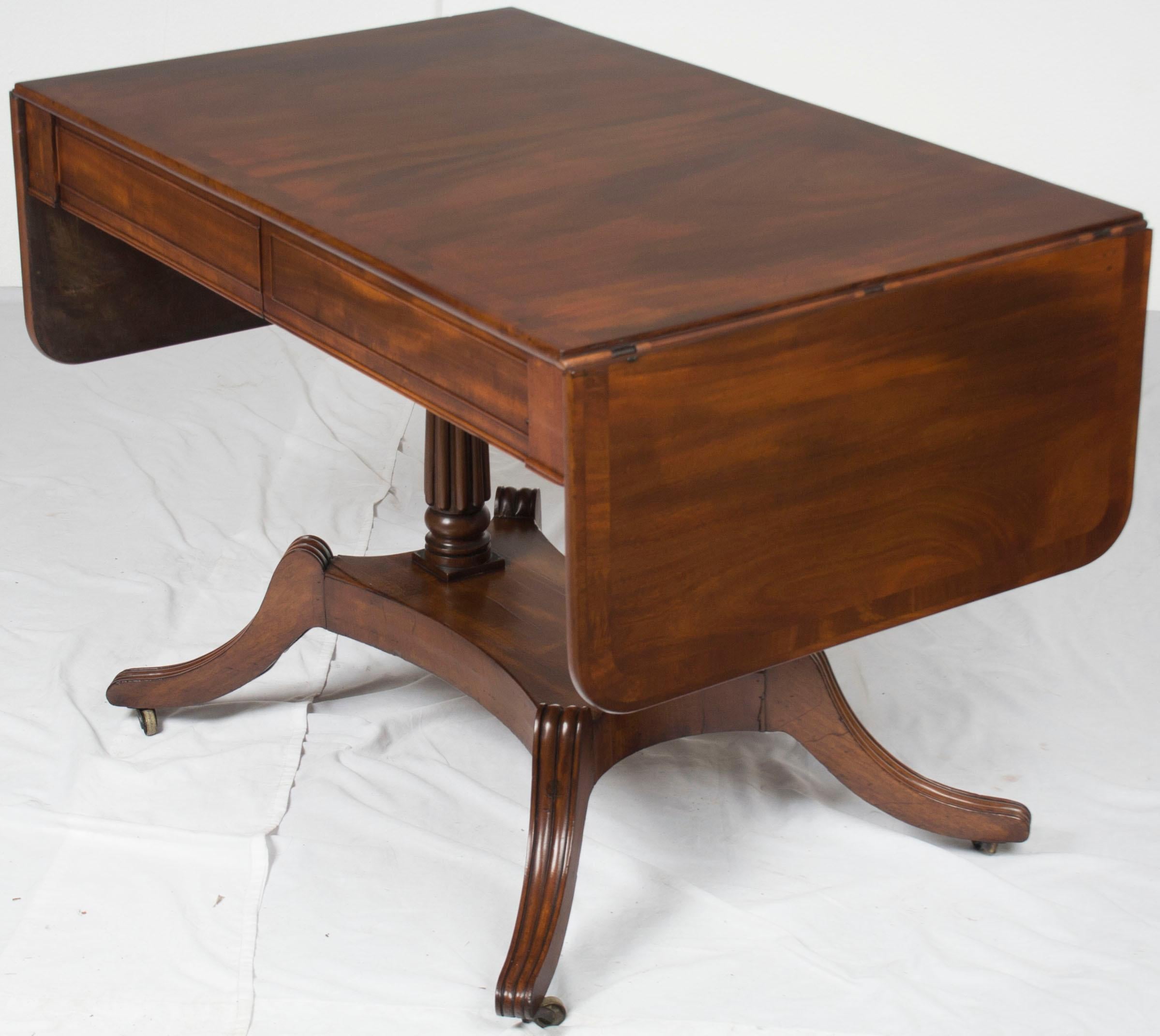 Victorian Period Mahogany Drop-Leaf Writing Desk Library Sofa Table For Sale 3