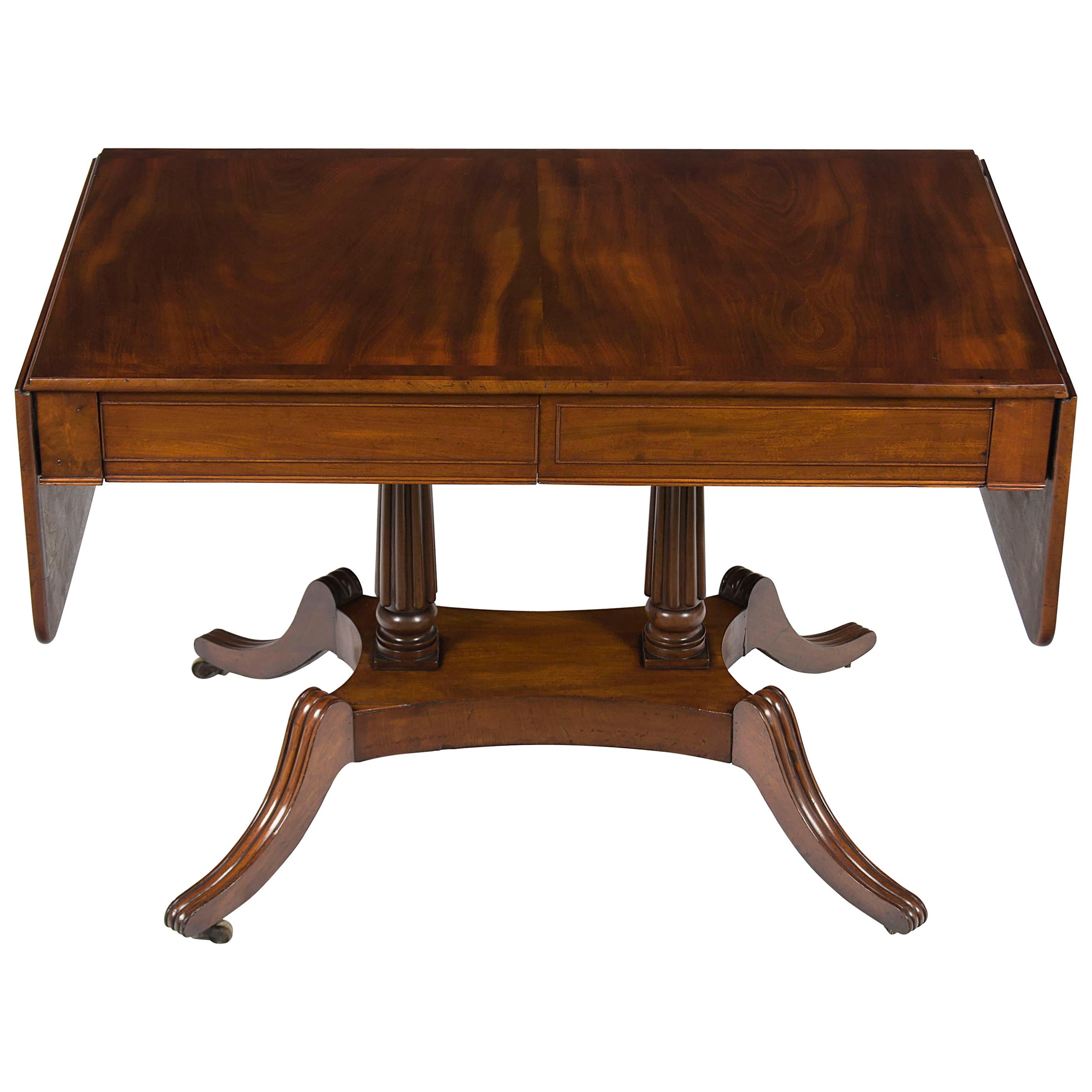 Victorian Period Mahogany Drop-Leaf Writing Desk Library Sofa Table For Sale