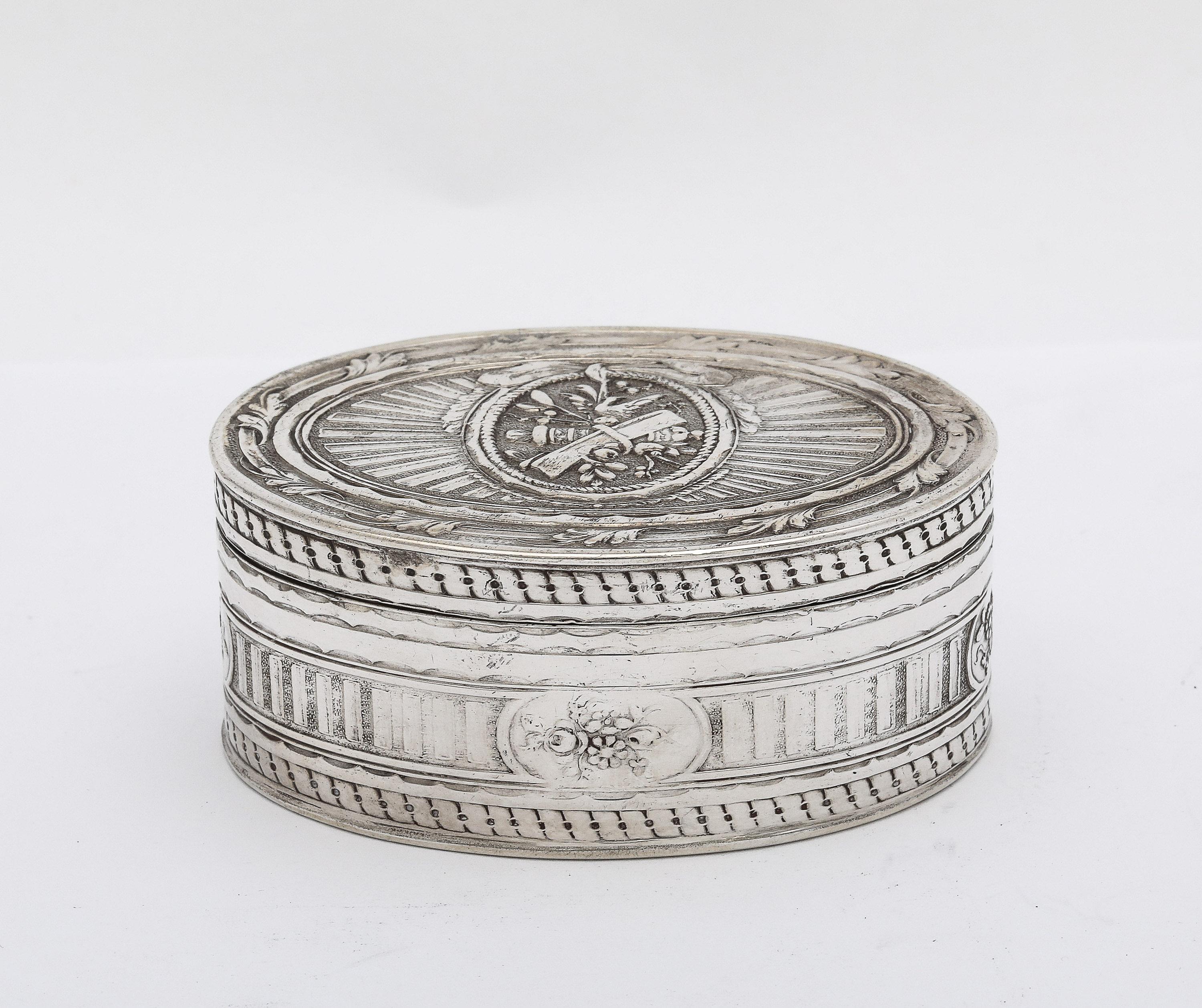 Late 19th Century Victorian Period Neoclassical-Style Sterling Silver French Oval Snuff Box