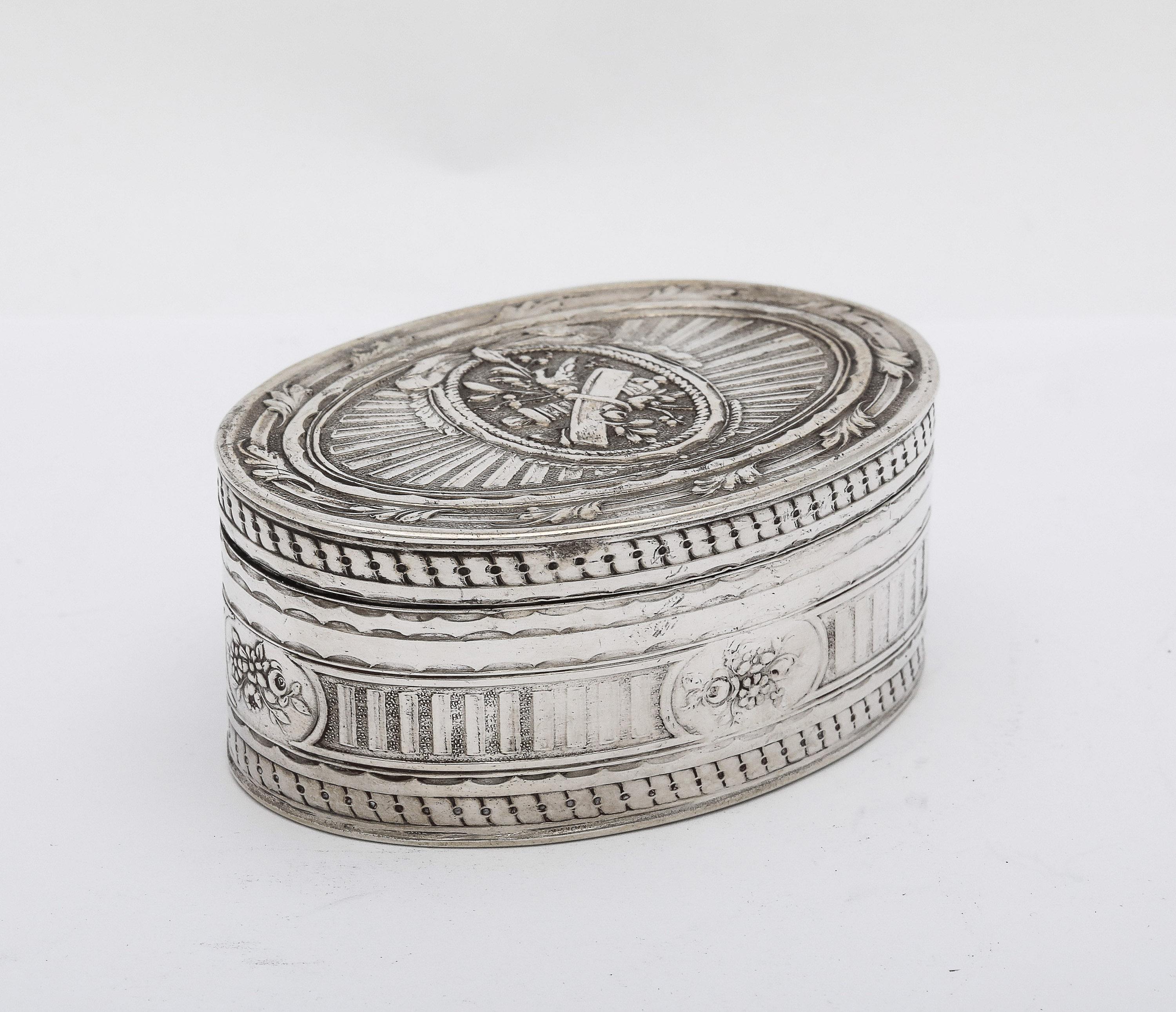 Victorian Period Neoclassical-Style Sterling Silver French Oval Snuff Box 1