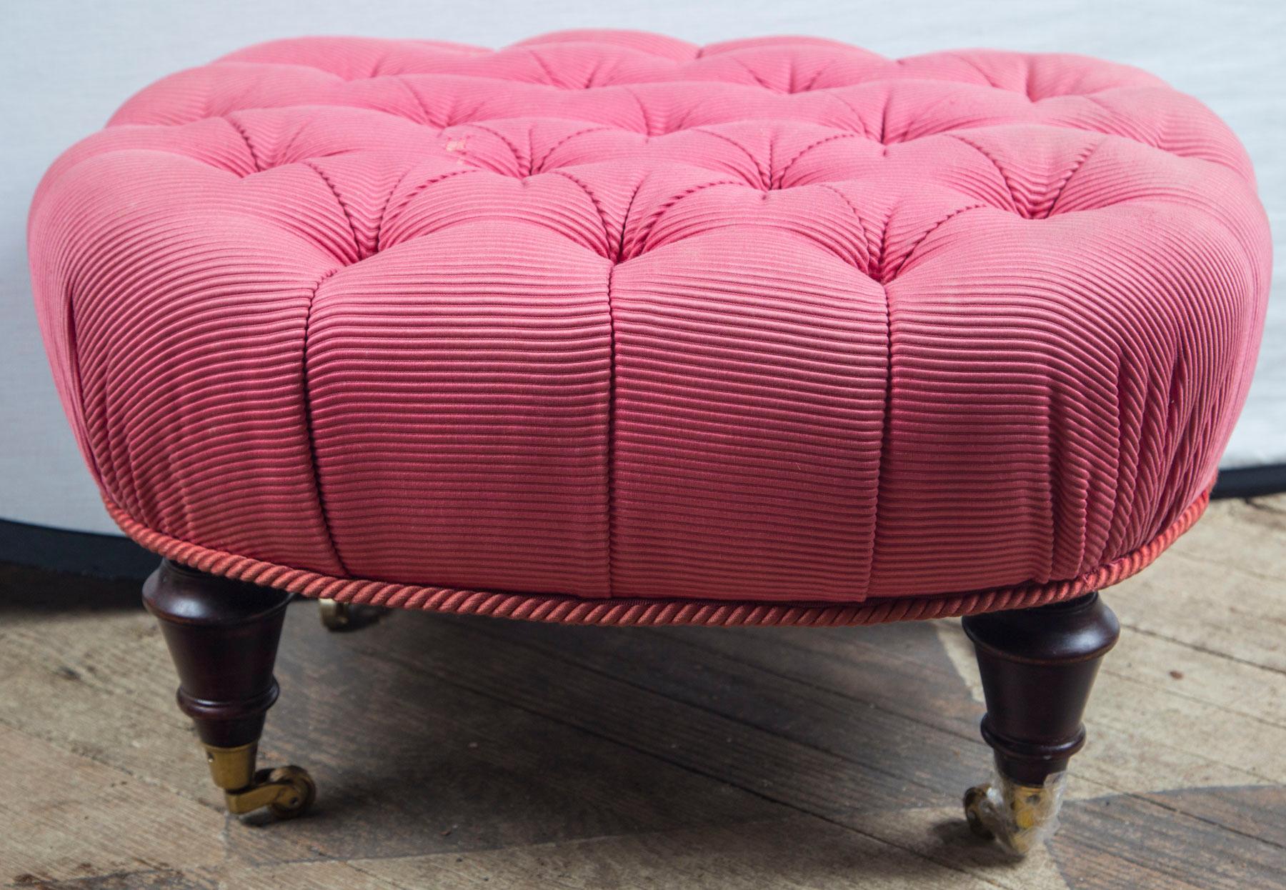 English Victorian Period Oval Upholstered Footstool