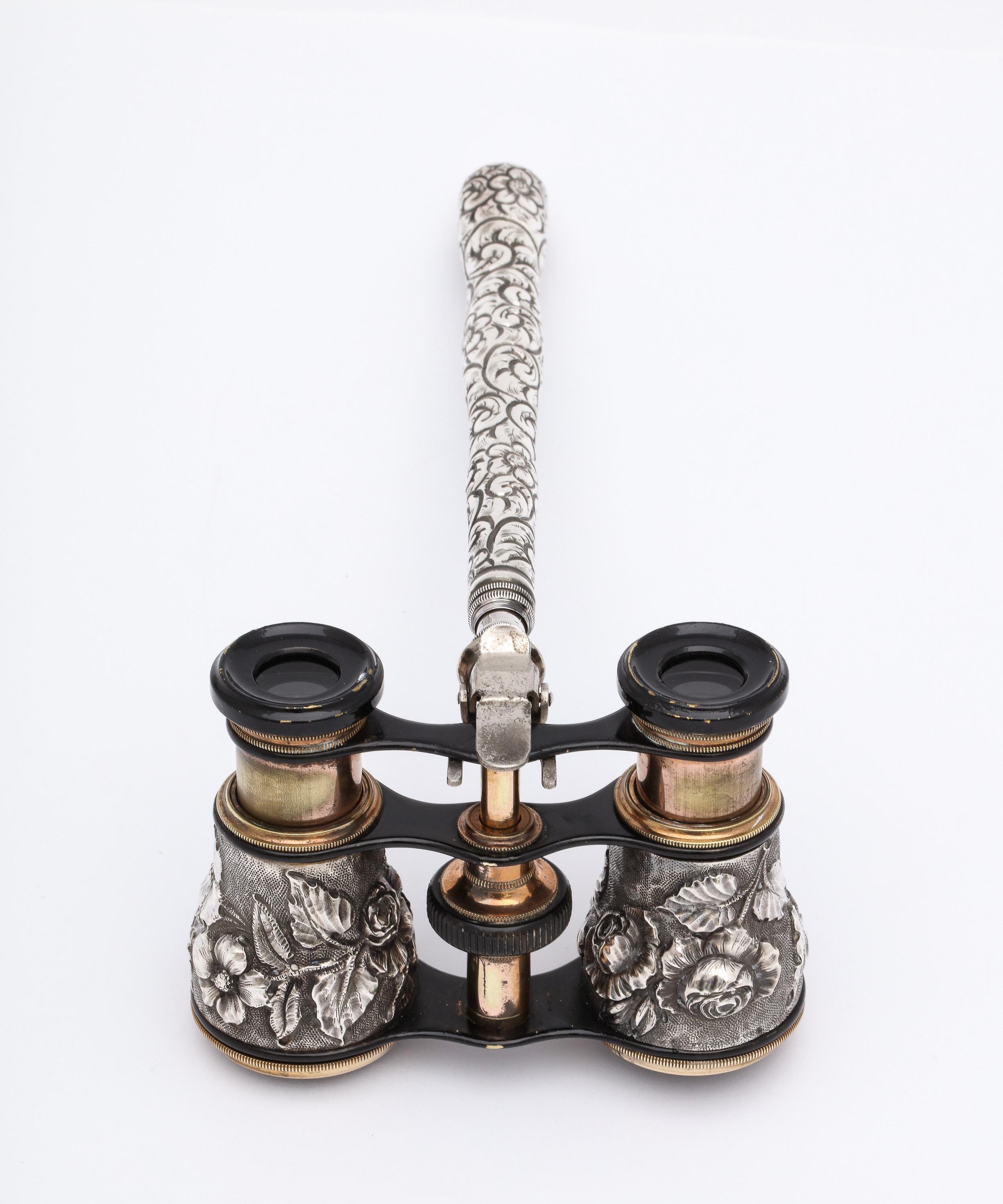 Victorian Period Pair of Sterling Silver Opera Glasses with Removable Handle 1