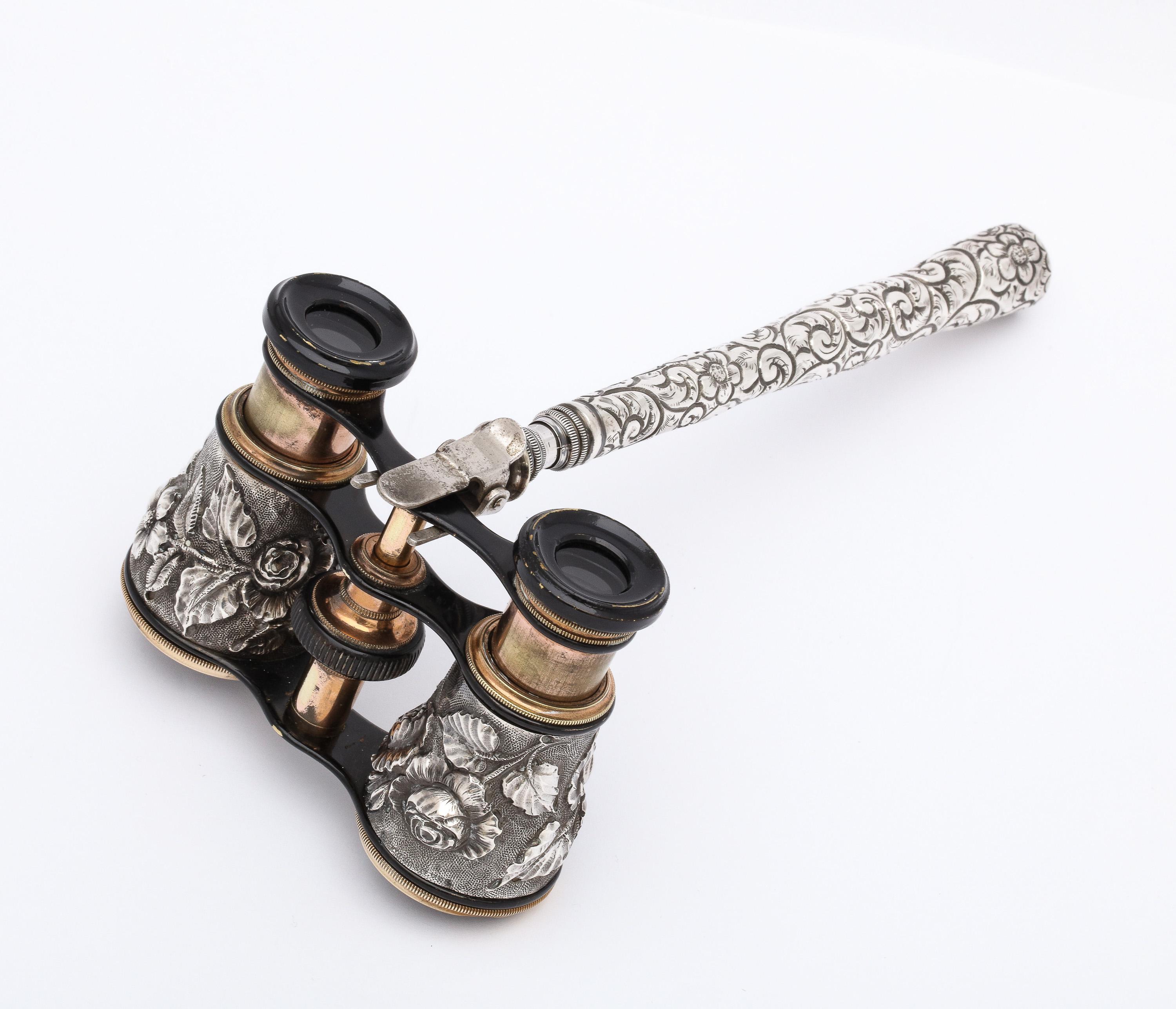Victorian Period Pair of Sterling Silver Opera Glasses with Removable Handle 2