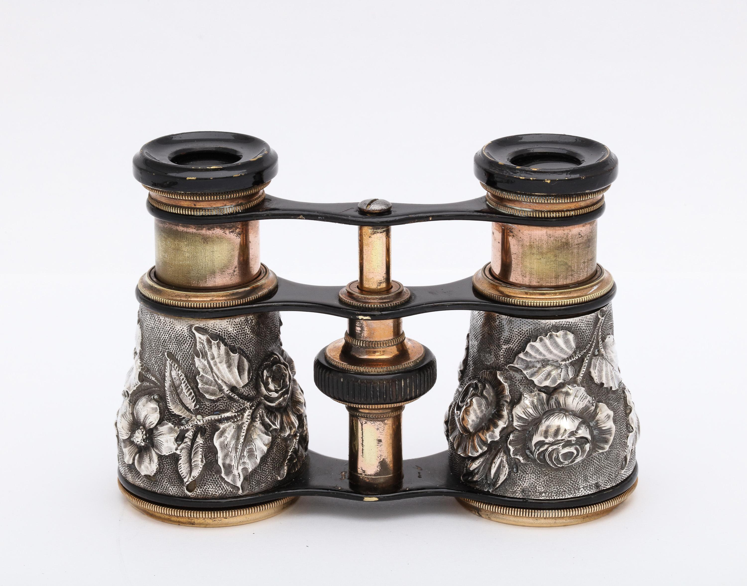 English Victorian Period Pair of Sterling Silver Opera Glasses with Removable Handle