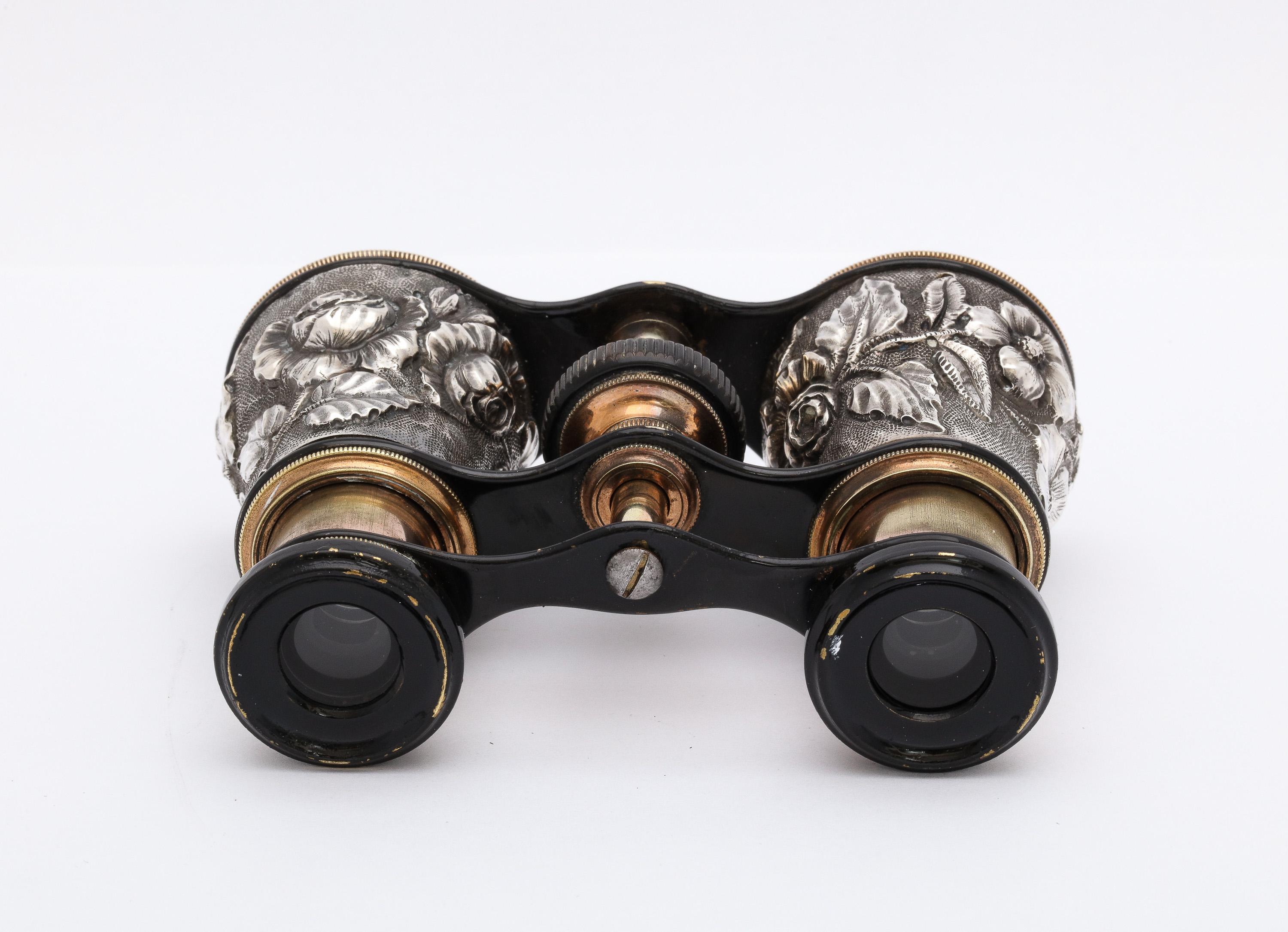 Late 19th Century Victorian Period Pair of Sterling Silver Opera Glasses with Removable Handle