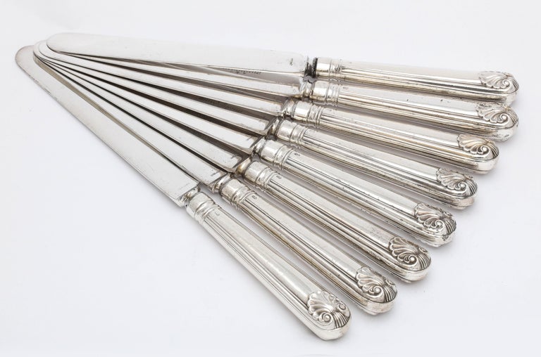 Victorian Period Set of 8 Sterling Silver-Handled Shell Pattern Knives For Sale 4