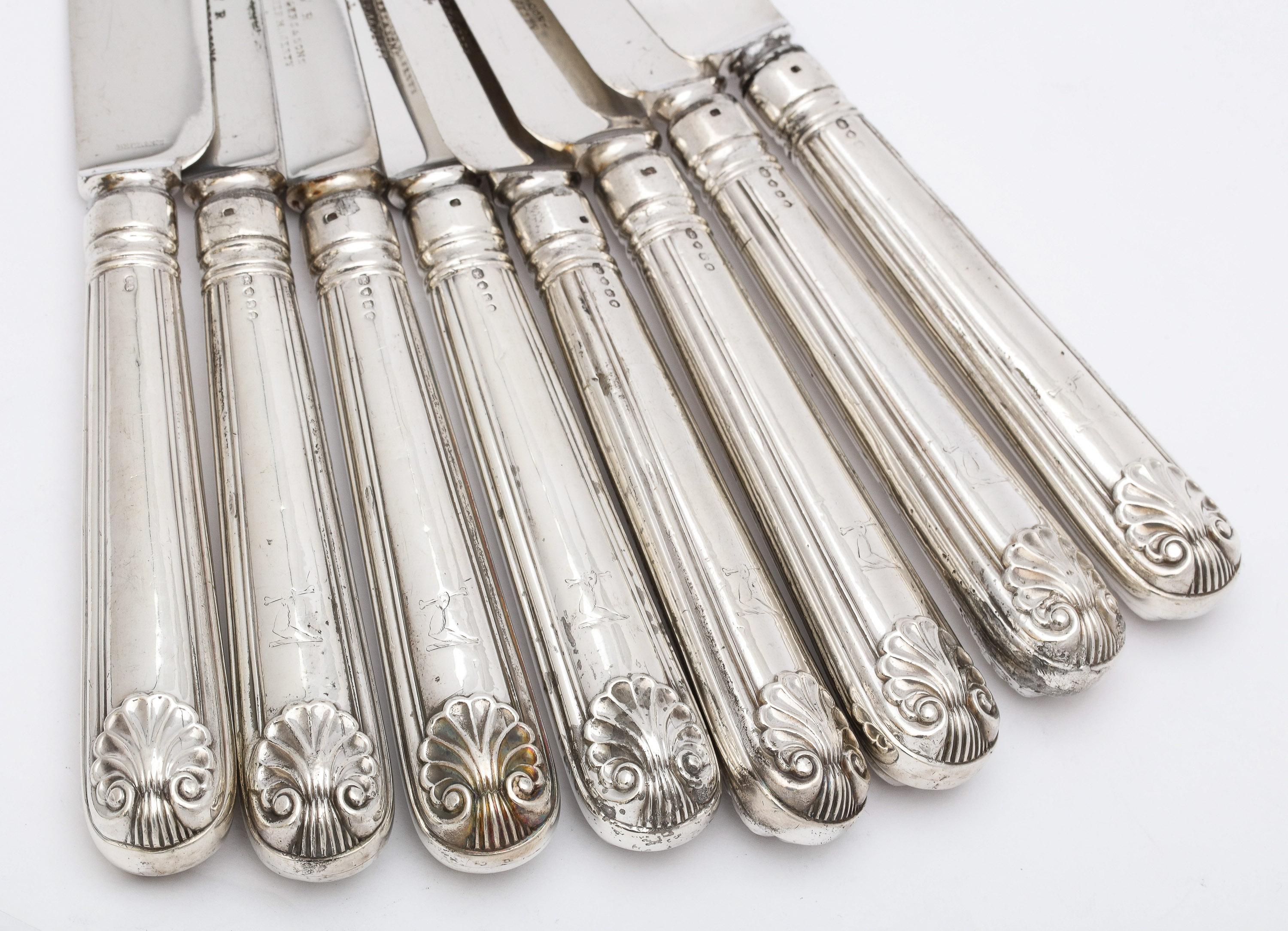 Victorian Period Set of 8 Sterling Silver-Handled Shell Pattern Knives 8