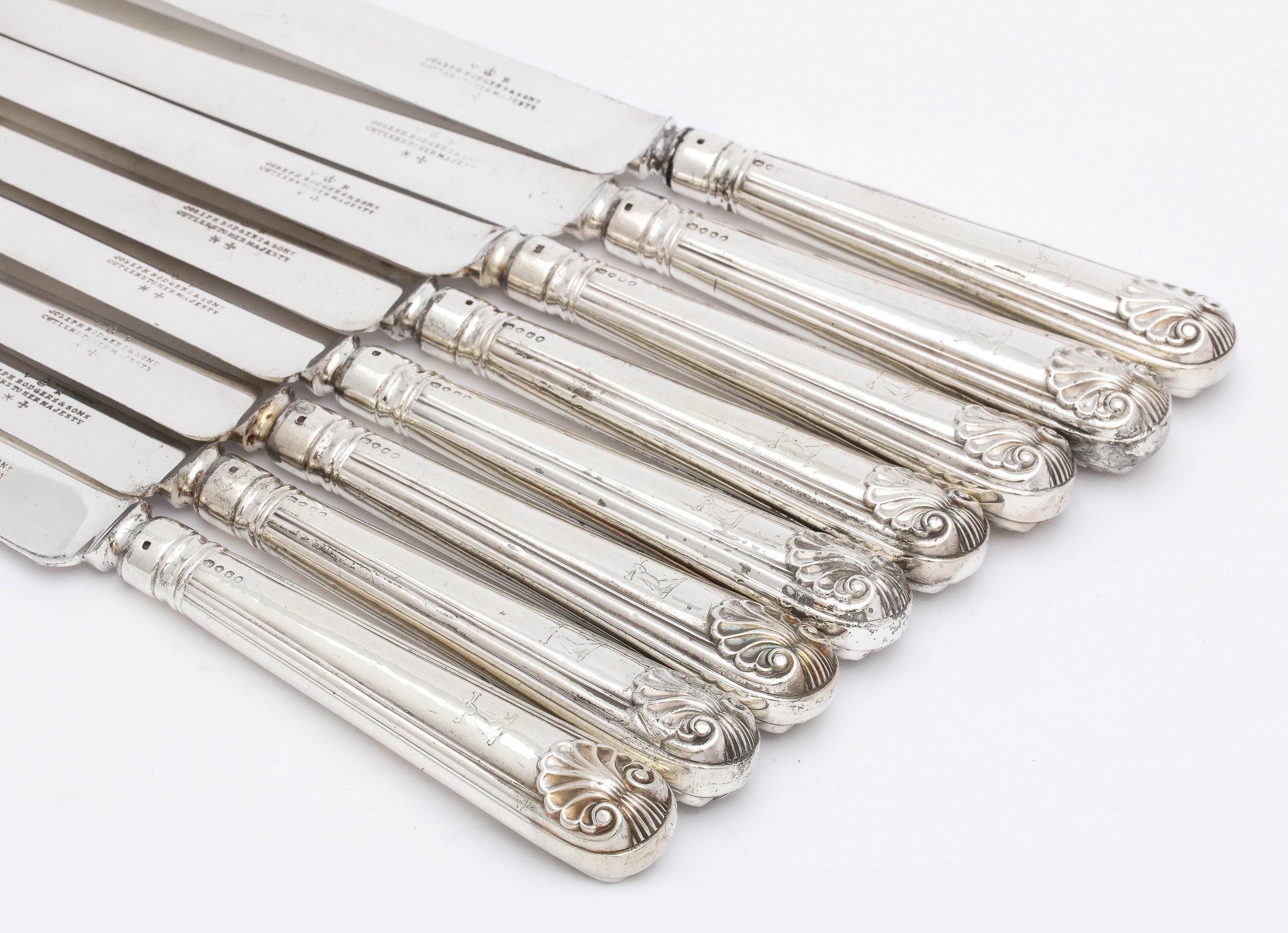 Silver Plate Victorian Period Set of 8 Sterling Silver-Handled Shell Pattern Knives