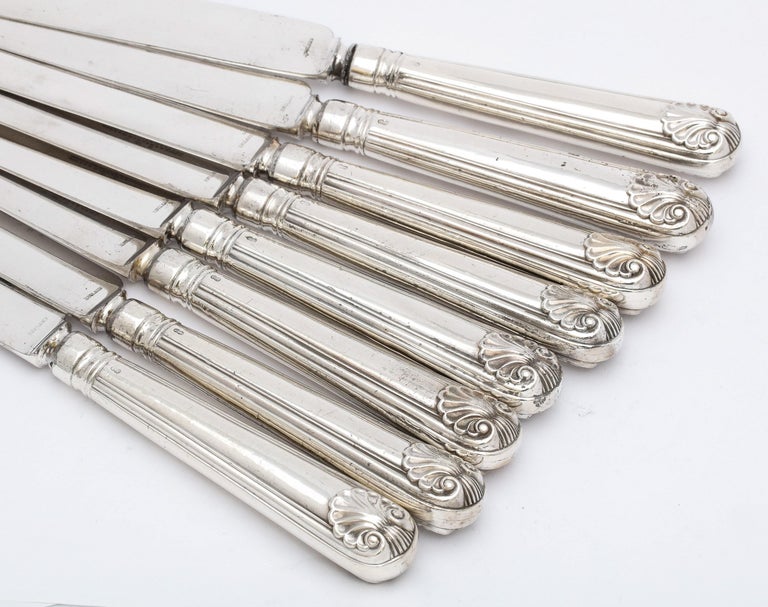 Victorian Period Set of 8 Sterling Silver-Handled Shell Pattern Knives For Sale 2