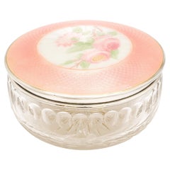 Vaso da notte in argento 925 e smalto color pesca, montato su cristallo, di epoca vittoriana