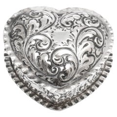 Antique Victorian Period Sterling Silver Heart-Form Trinkets Box by Gorham