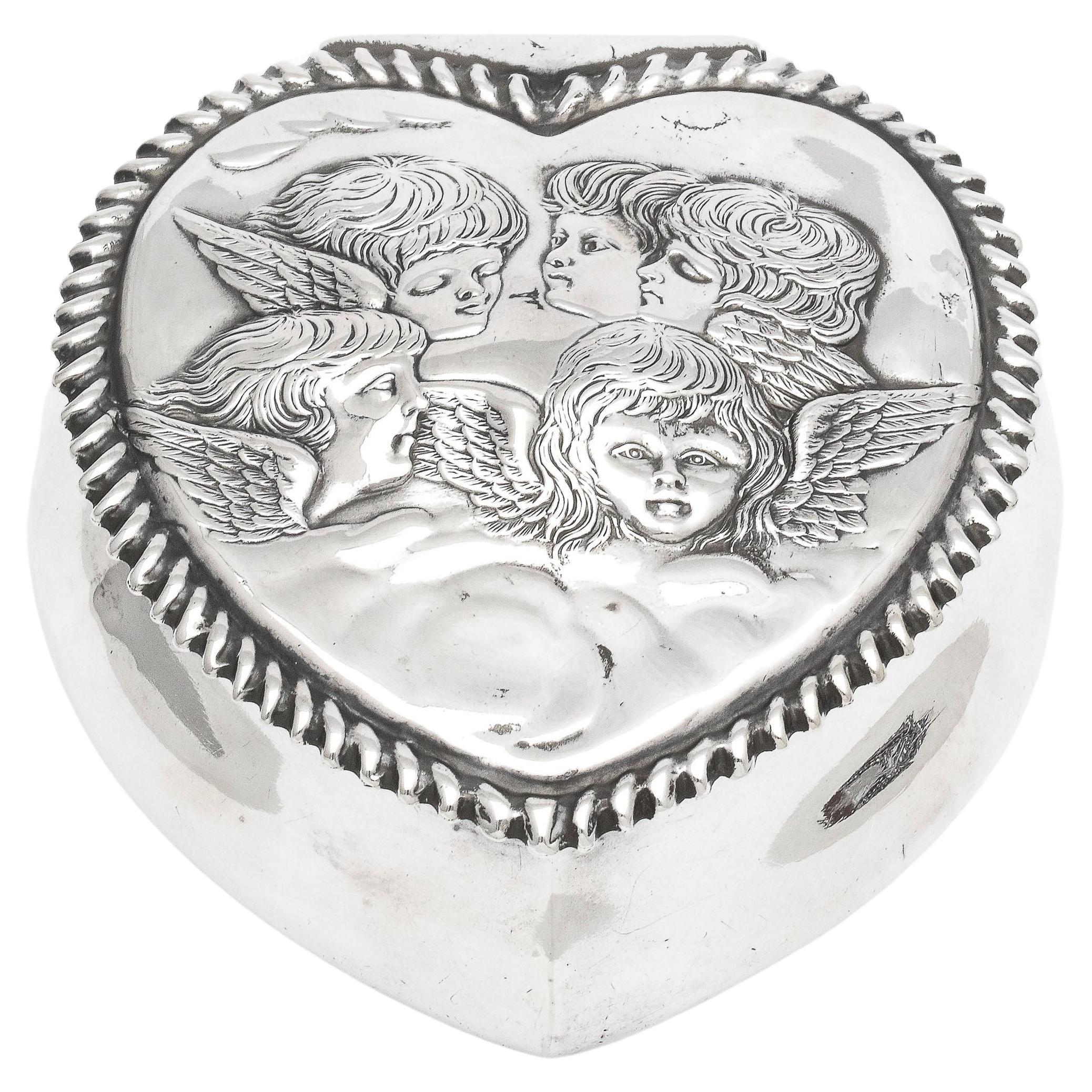 Victorian Period Sterling Silver Heart-Form Trinkets Box with Hinged Lid