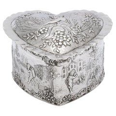 Victorian Period Sterling Silver Heart-Form Trinkets Box with Hinged Lid