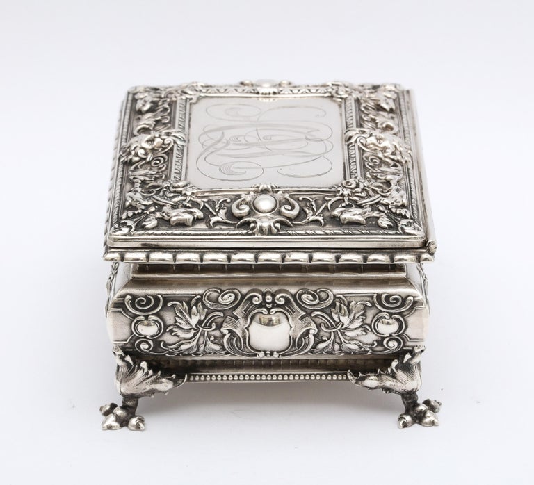 Late 19th Century Victorian Period Sterling Silver Jewelry/Trinkets Box with Hinged Lid by Kerr For Sale