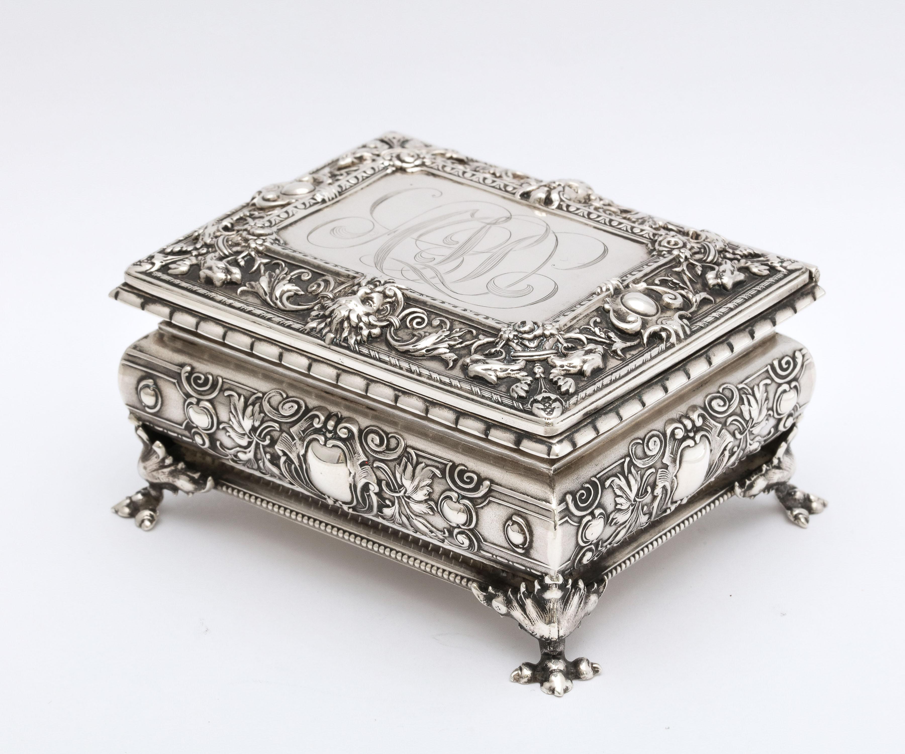 American Victorian Period Sterling Silver Jewelry/Trinkets Box with Hinged Lid by Kerr