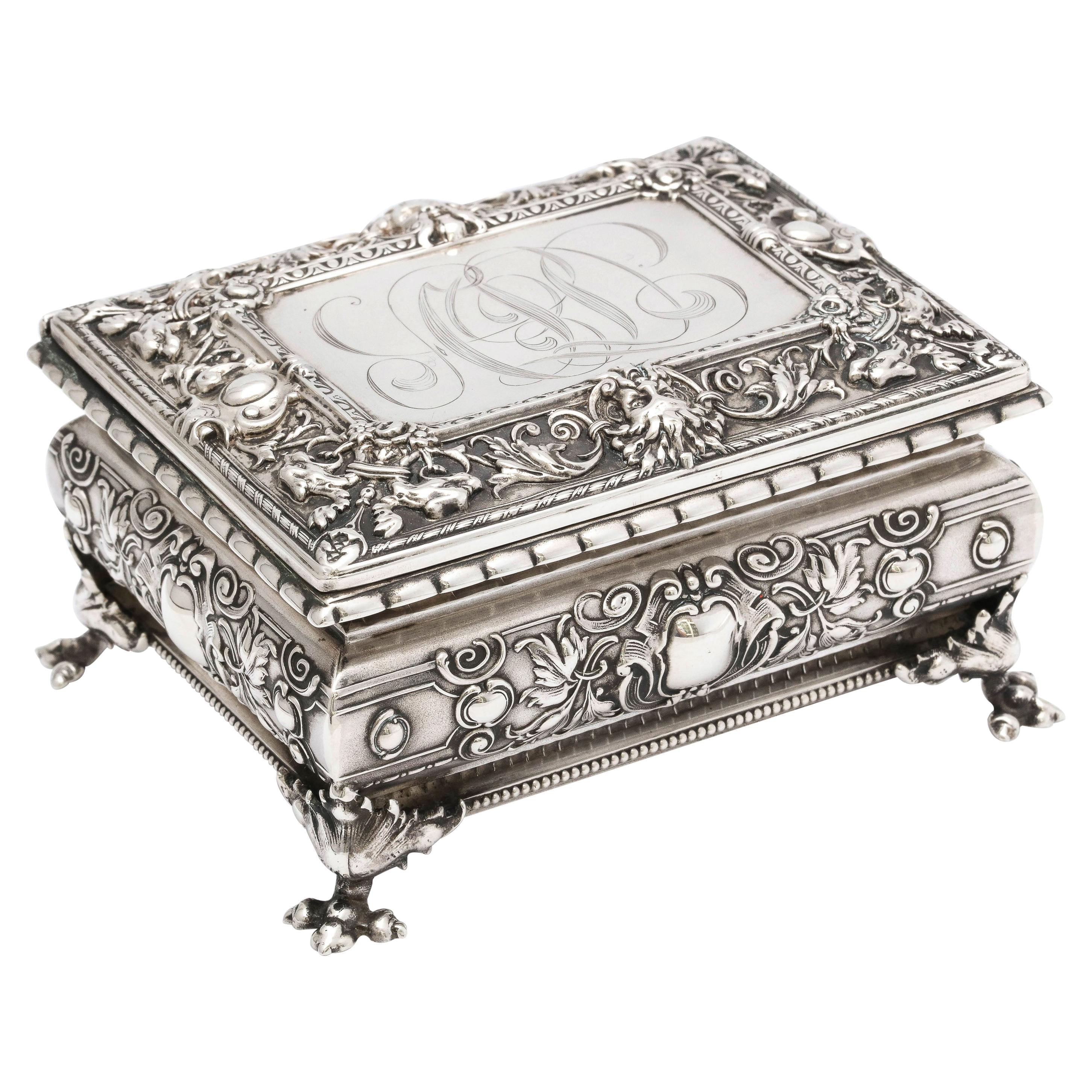 Victorian Period Sterling Silver Jewelry/Trinkets Box with Hinged Lid by Kerr