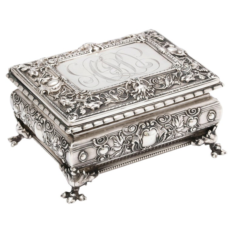 Victorian Period Sterling Silver Jewelry/Trinkets Box with Hinged Lid by Kerr For Sale