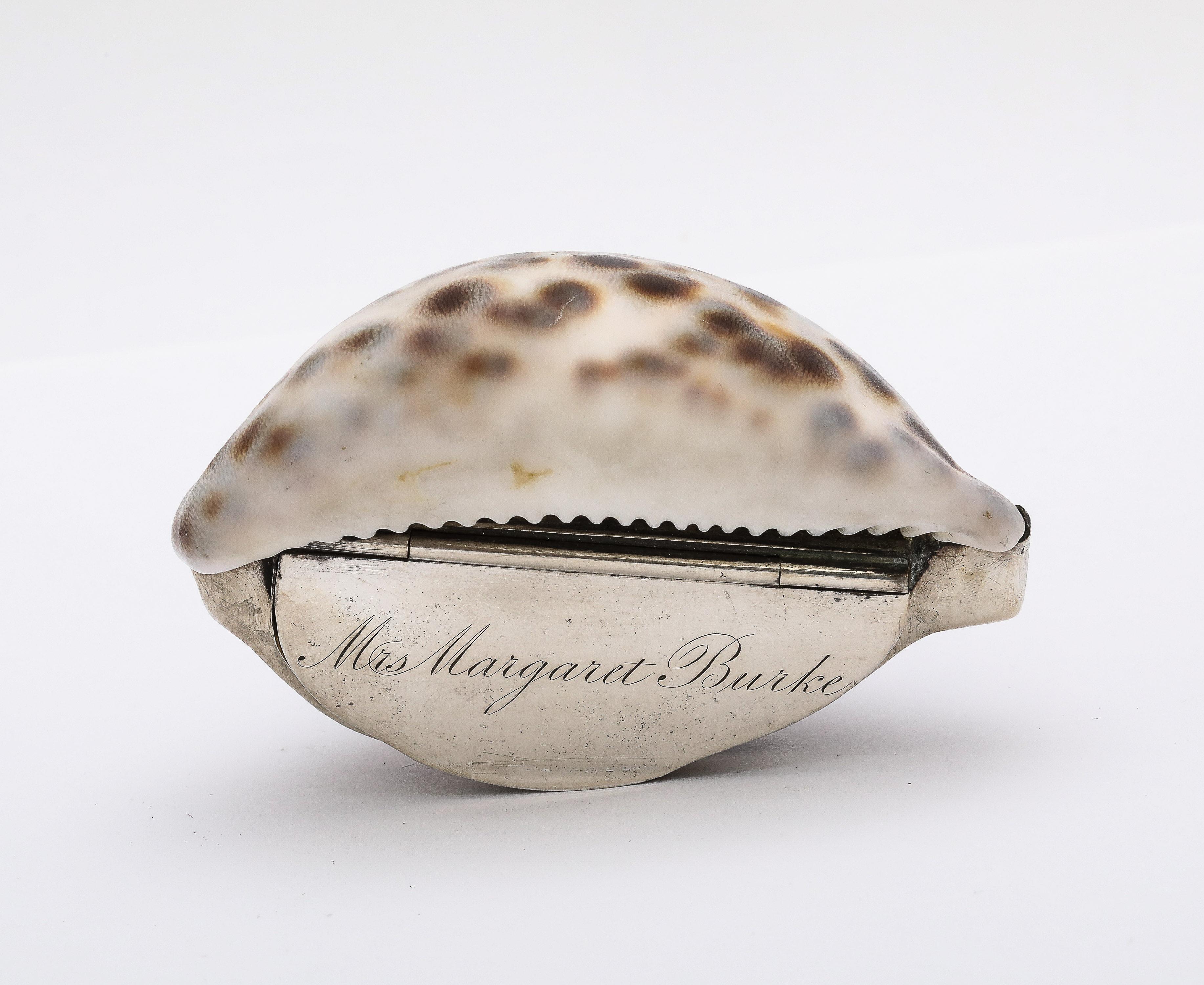 Tabacchiera con conchiglia di cowrie in argento massiccio di epoca vittoriana con coperchio a cerniera in vendita 4