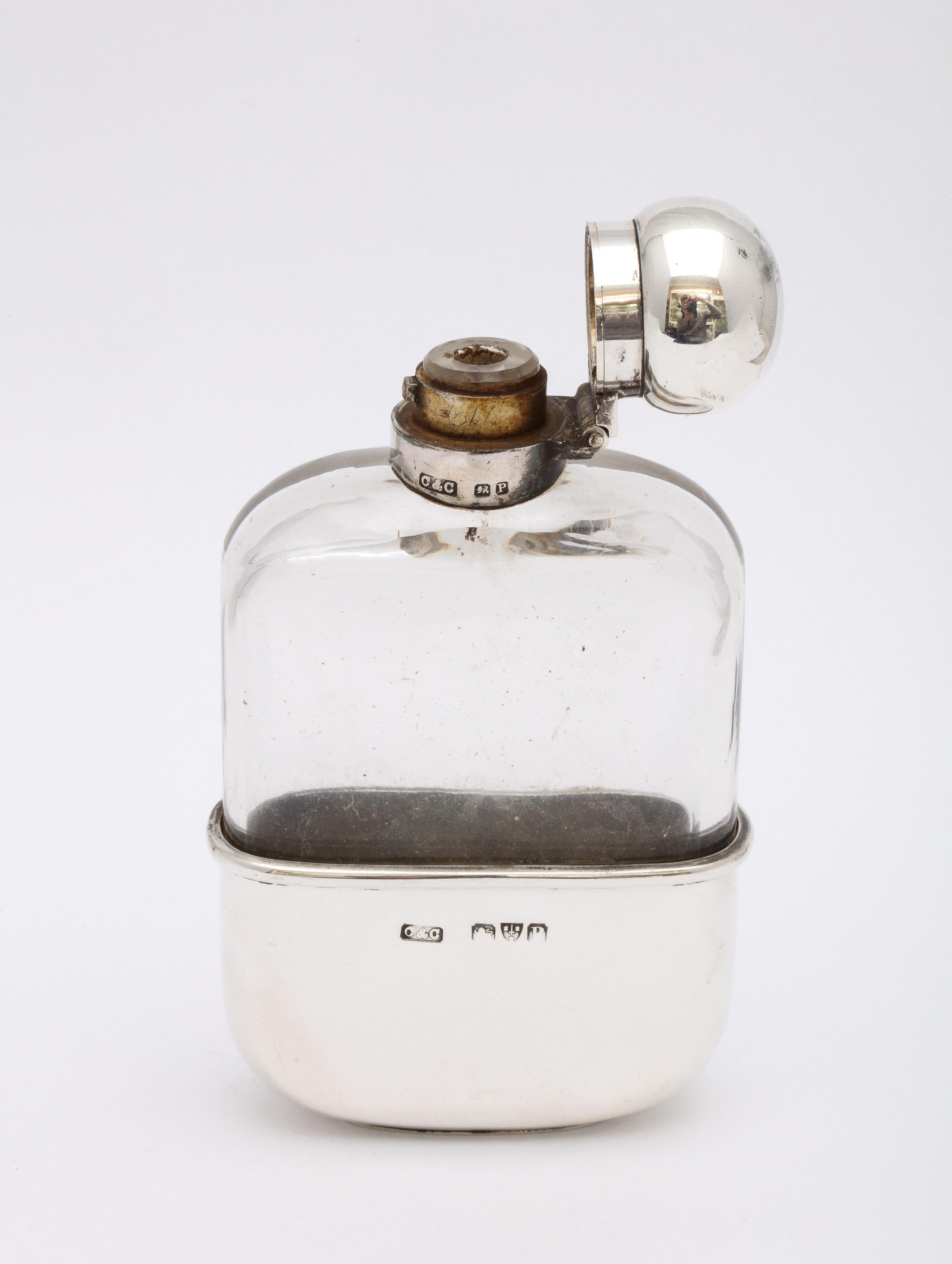 Victorian Period Sterling Silver-Mounted Glass Liquor Flask with Hinged Lid For Sale 12