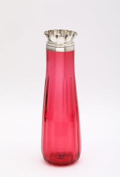 Victorian Period Sterling Silver-Mounted Hand-Blown Cranberry Glass Bud Vase