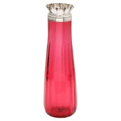Victorian Period Sterling Silver-Mounted Hand-Blown Cranberry Glass Bud Vase