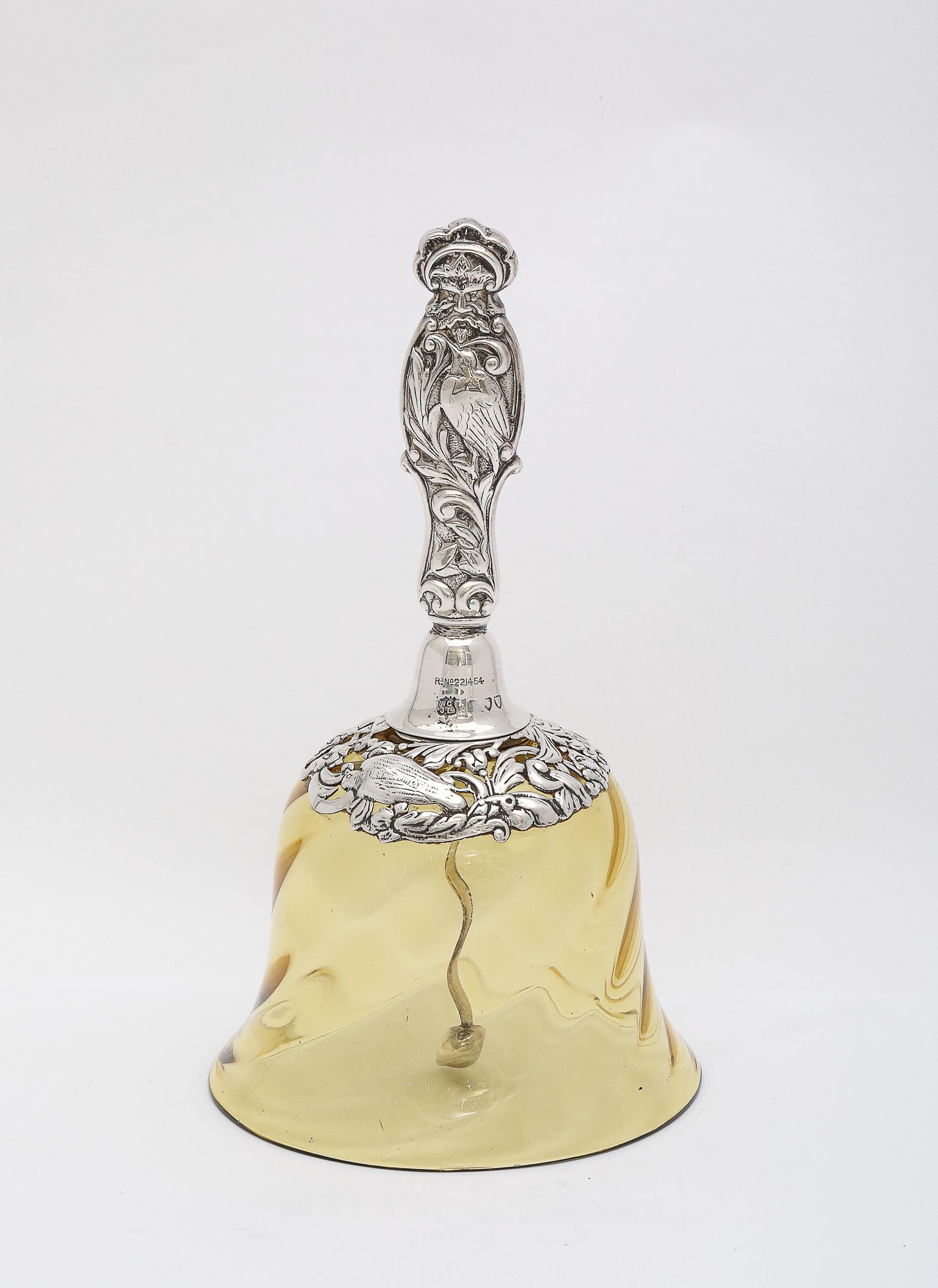 English Victorian Period Sterling Silver-Mounted Hand-Blown Glass Bell