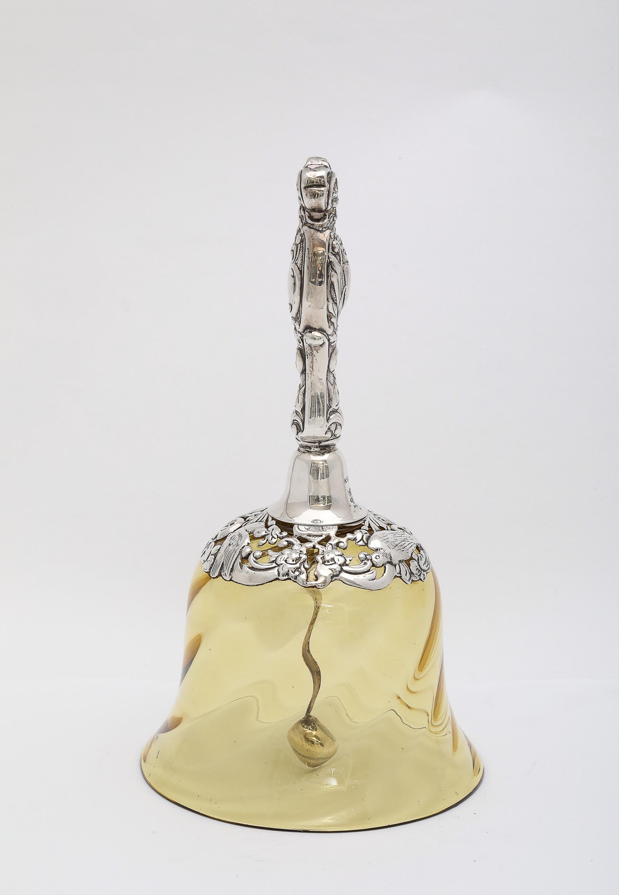 Late 19th Century Victorian Period Sterling Silver-Mounted Hand-Blown Glass Bell