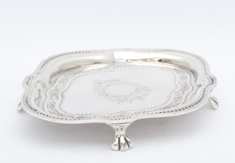 Mid-19th Century Victorian Period Sterling Silver Paw-Footed Salver/Platter For Sale