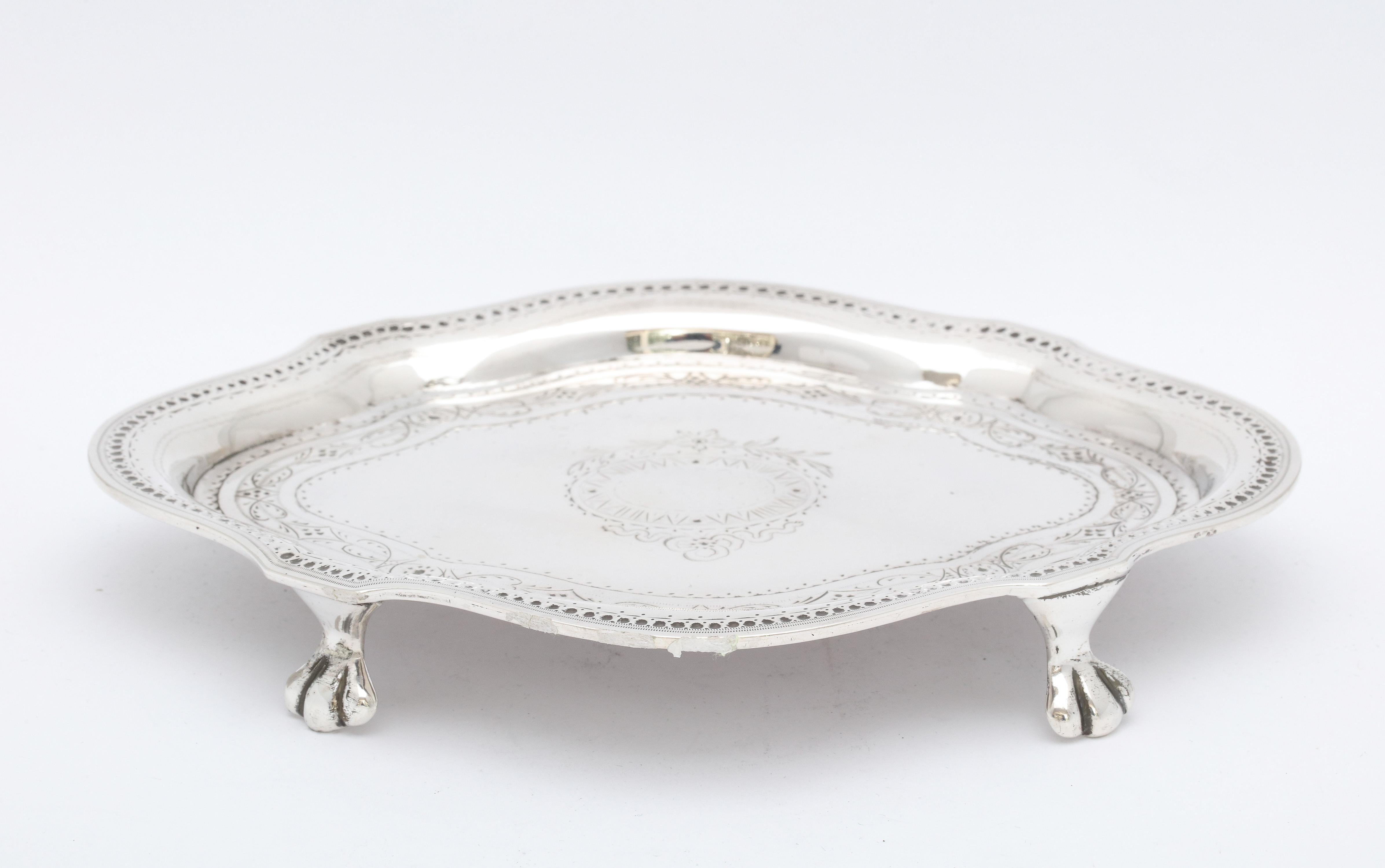 Mid-19th Century Victorian Period Sterling Silver Paw-Footed Salver/Platter