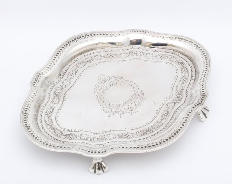 Victorian Period Sterling Silver Paw-Footed Salver/Platter For Sale 3