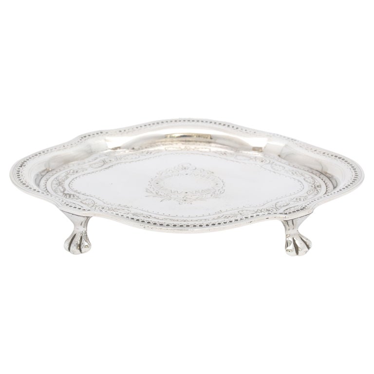 Victorian Period Sterling Silver Paw-Footed Salver/Platter For Sale