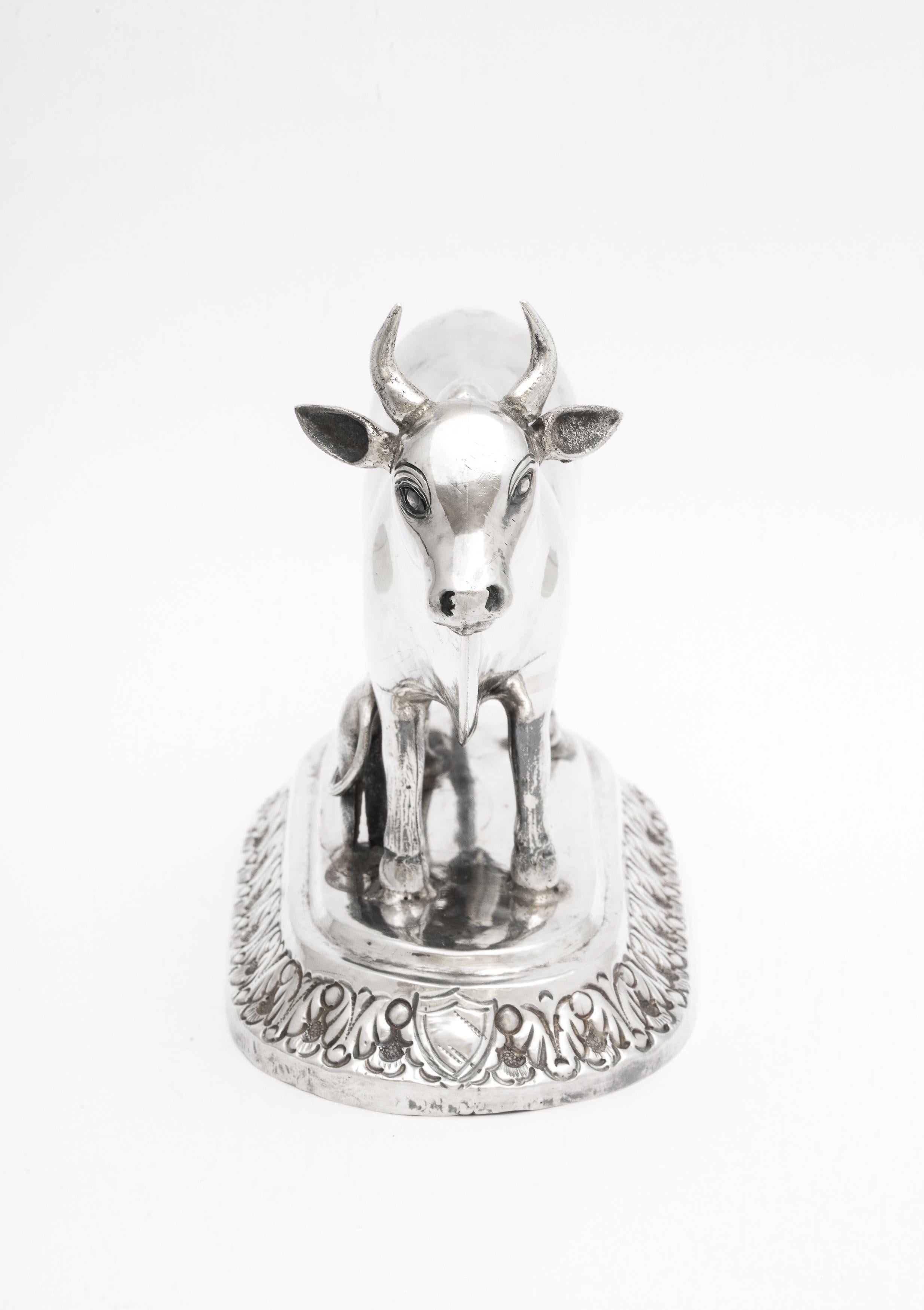 Indian Victorian Period Sterling Silver Statue of a Cow and Her Calf For Sale
