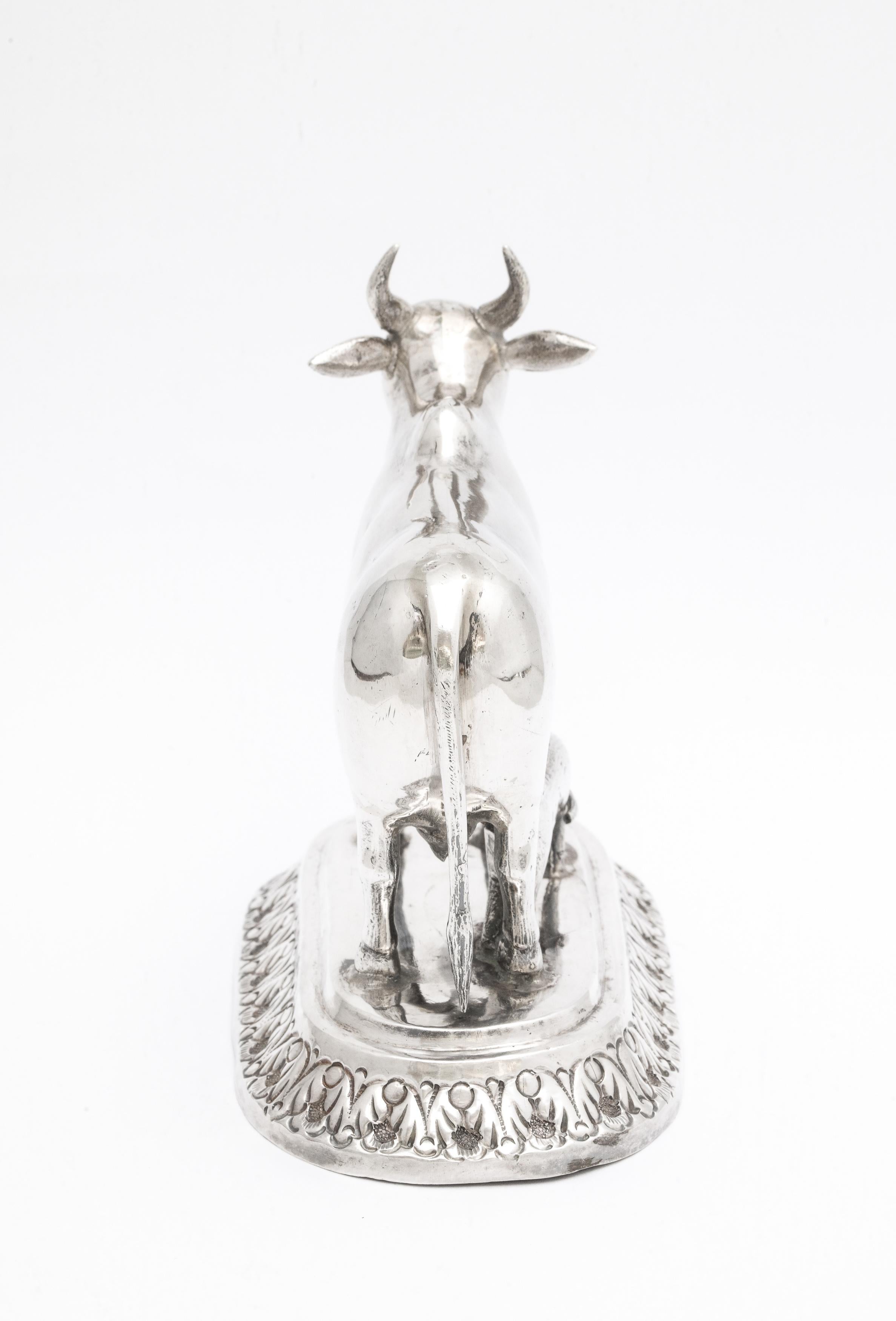 Victorian Period Sterling Silver Statue of a Cow and Her Calf For Sale 2