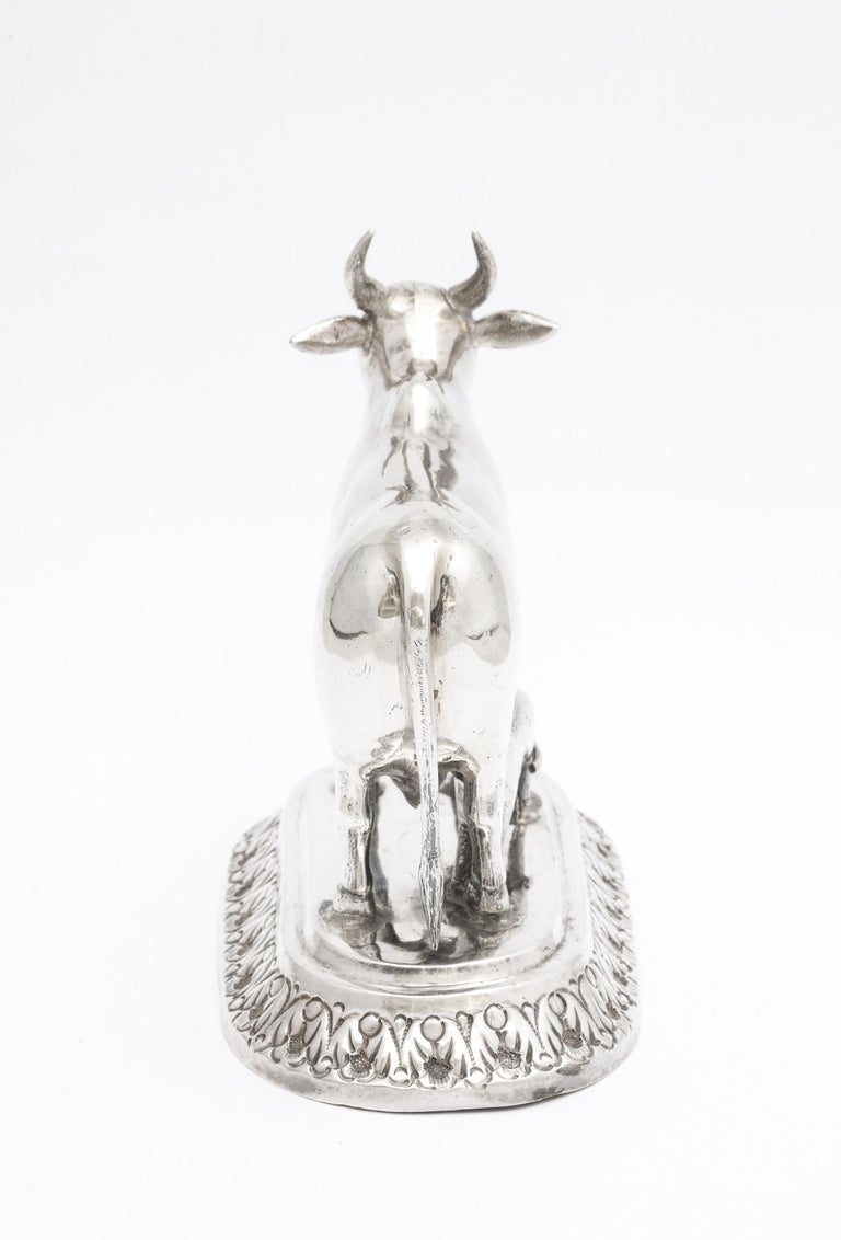 Victorian Period Sterling Silver Statue of a Cow and Her Calf For Sale 3