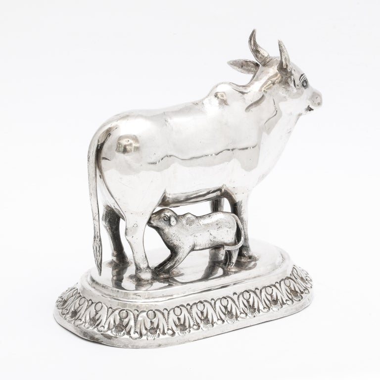 Victorian Period Sterling Silver Statue of a Cow and Her Calf For Sale 4