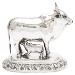 Victorian Period Sterling Silver Statue of a Cow and Her Calf