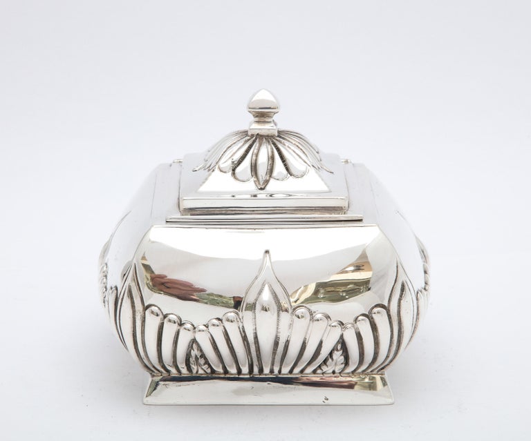 English Victorian Period Sterling Silver Tea Caddy With Hinged Lid For Sale