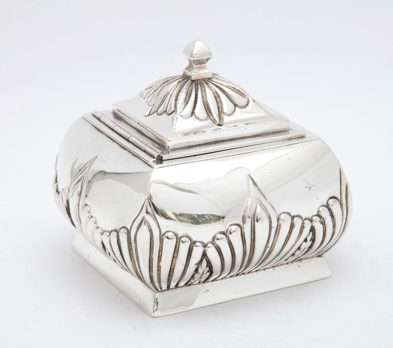 Late 19th Century Victorian Period Sterling Silver Tea Caddy With Hinged Lid For Sale
