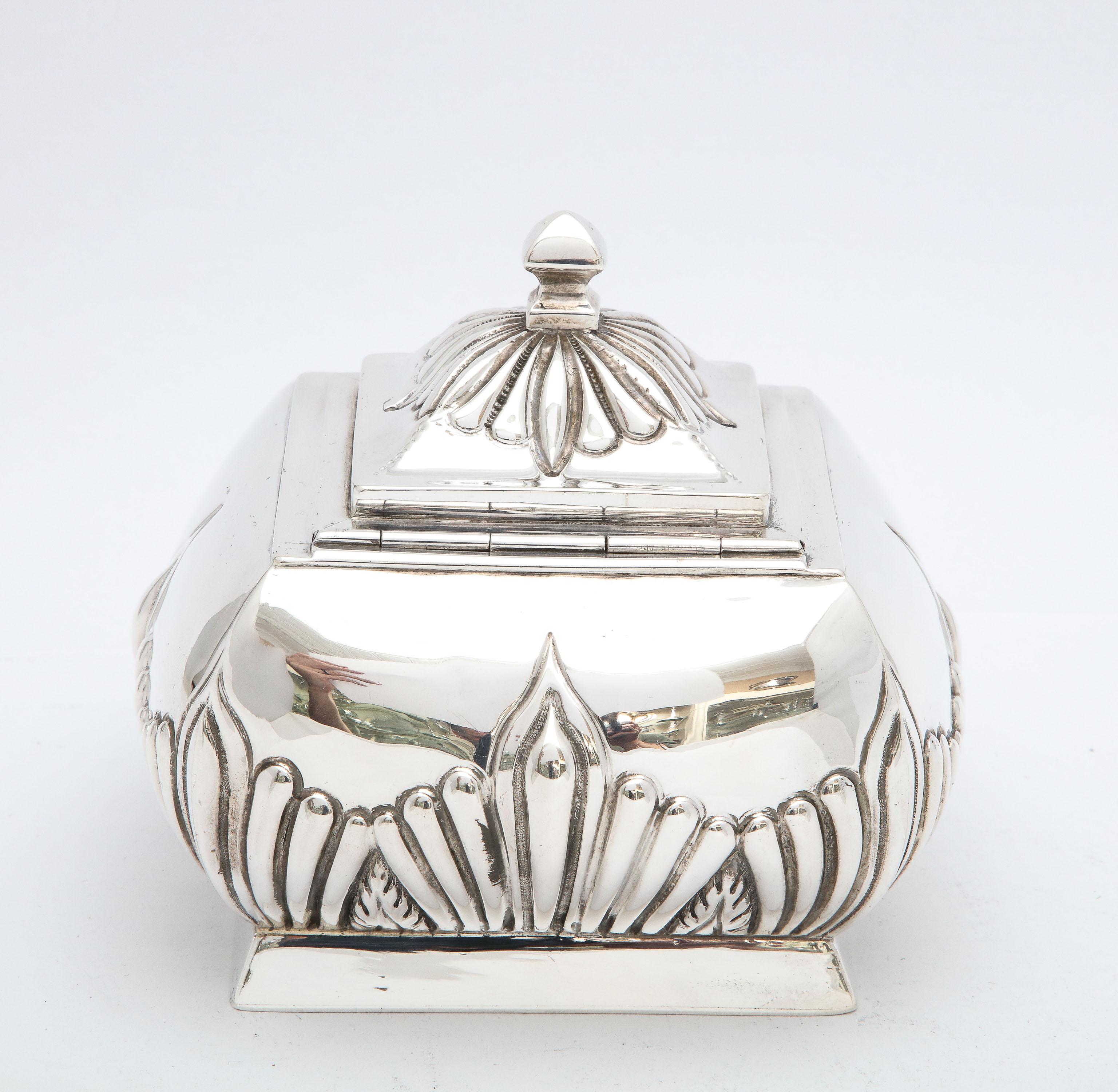 Gold Victorian Period Sterling Silver Tea Caddy With Hinged Lid For Sale