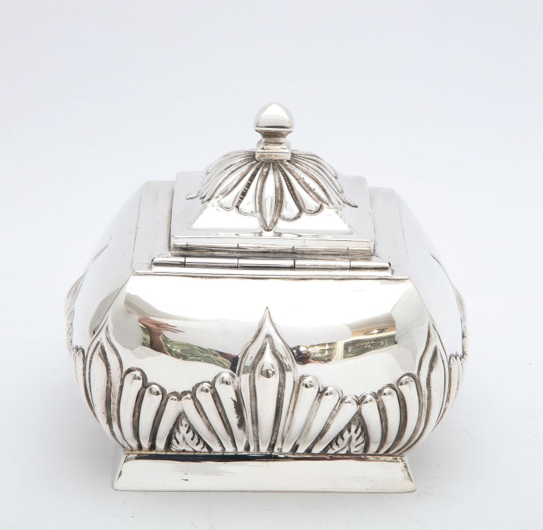 Gold Victorian Period Sterling Silver Tea Caddy With Hinged Lid For Sale