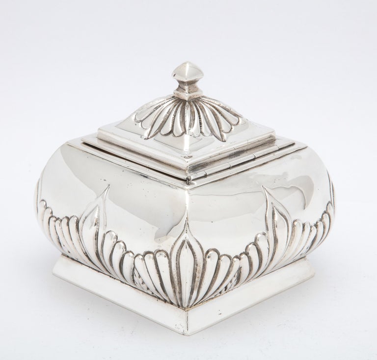 Victorian Period Sterling Silver Tea Caddy With Hinged Lid For Sale 1