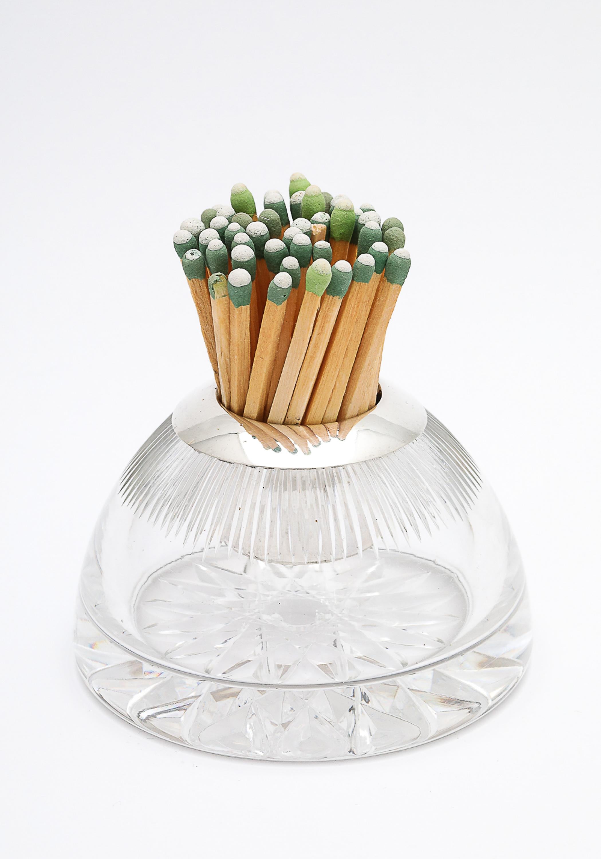 English Victorian Period Unusual Sterling Silver-Mounted Cut Crystal Match Striker For Sale