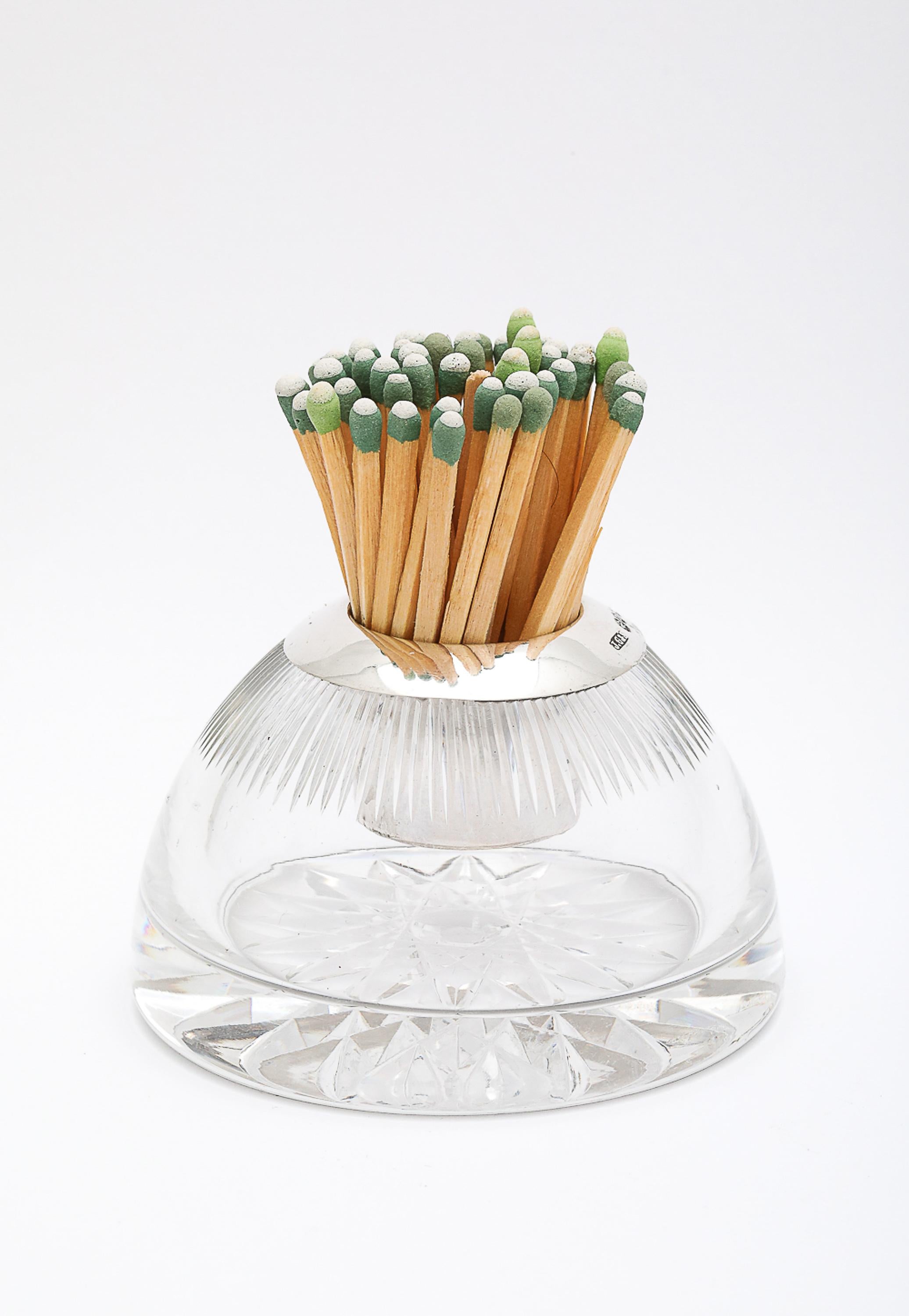 Victorian Period Unusual Sterling Silver-Mounted Cut Crystal Match Striker For Sale 3