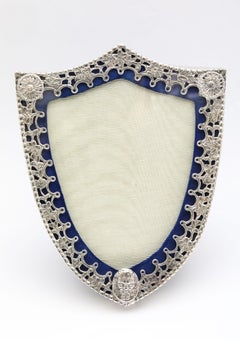 Viktorianischen Zeit sehr ungewöhnlich Sterling Silber montiert Schild-Form Bilderrahmen