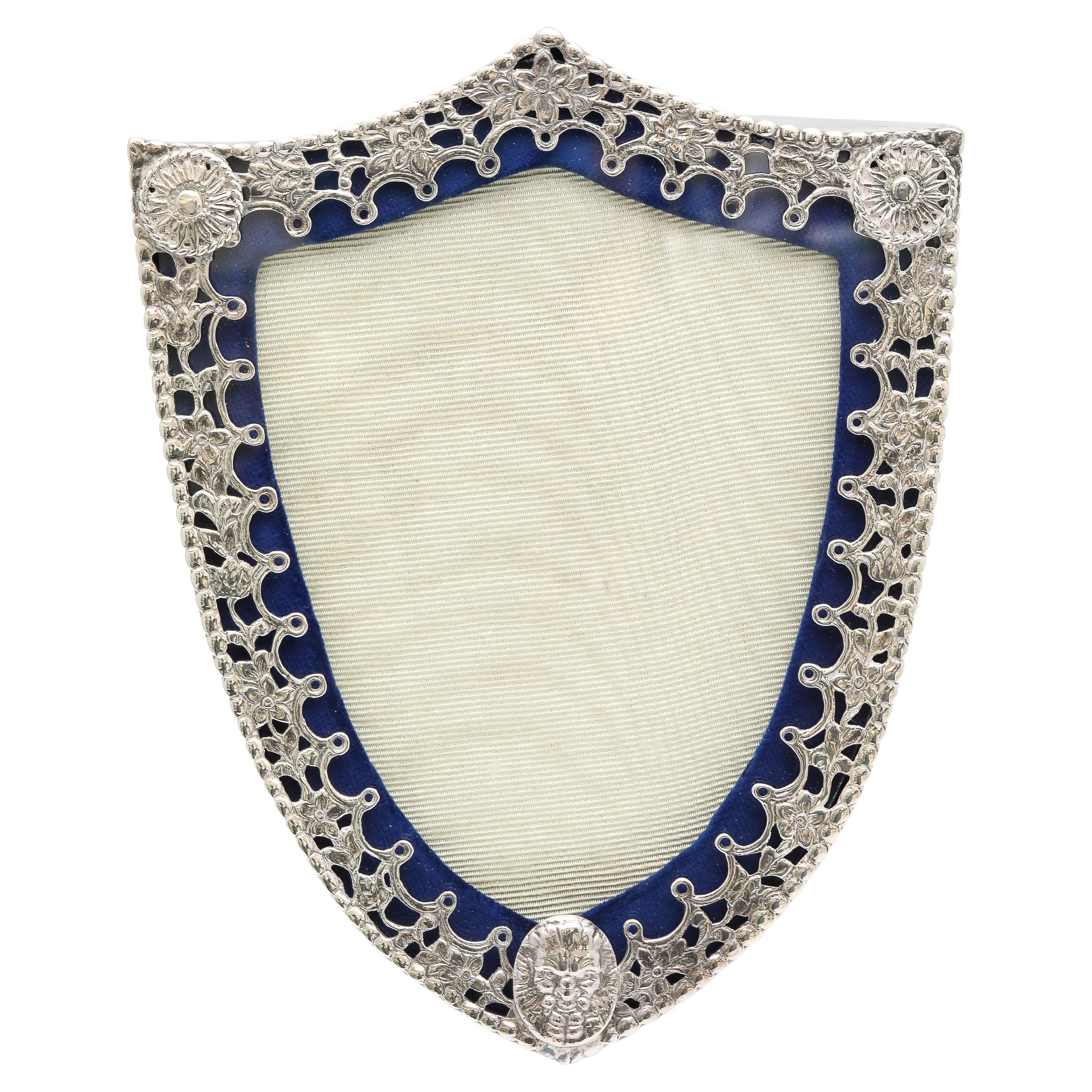 Victorian Period Very Unusual Sterling Silver-Mounted Shield-Form Picture Frame