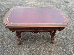 Victorian Period Walnut Bureau Plat Desk with Maroon Leather Top