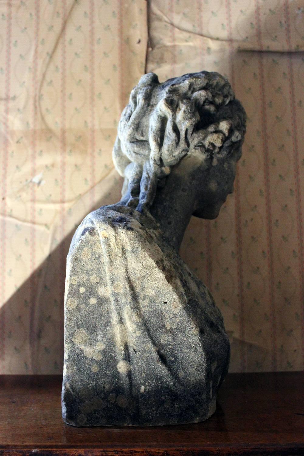 Victorian Period Weathered Stone Bust of a Classical Female, circa 1880 3