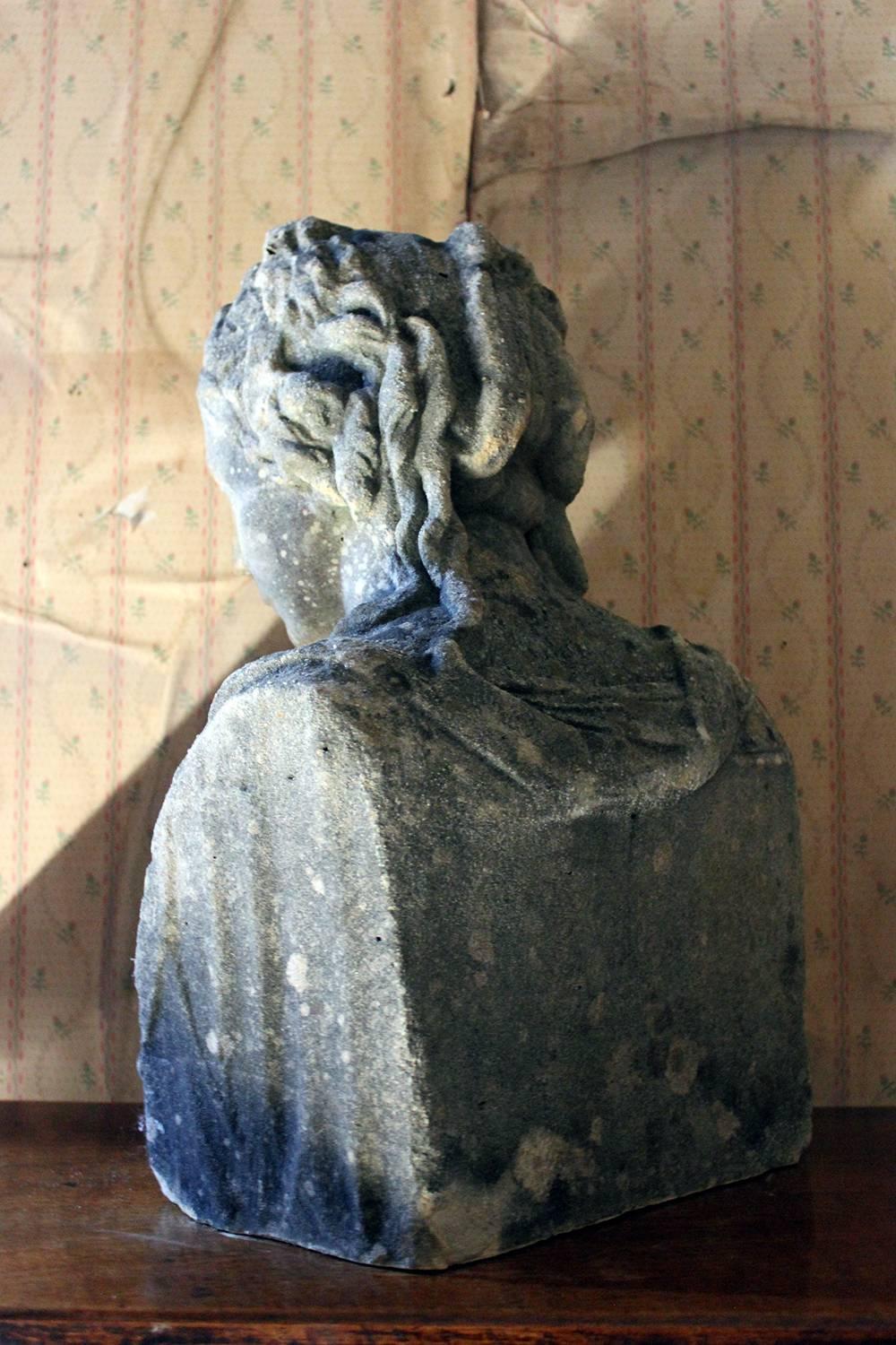 Victorian Period Weathered Stone Bust of a Classical Female, circa 1880 6