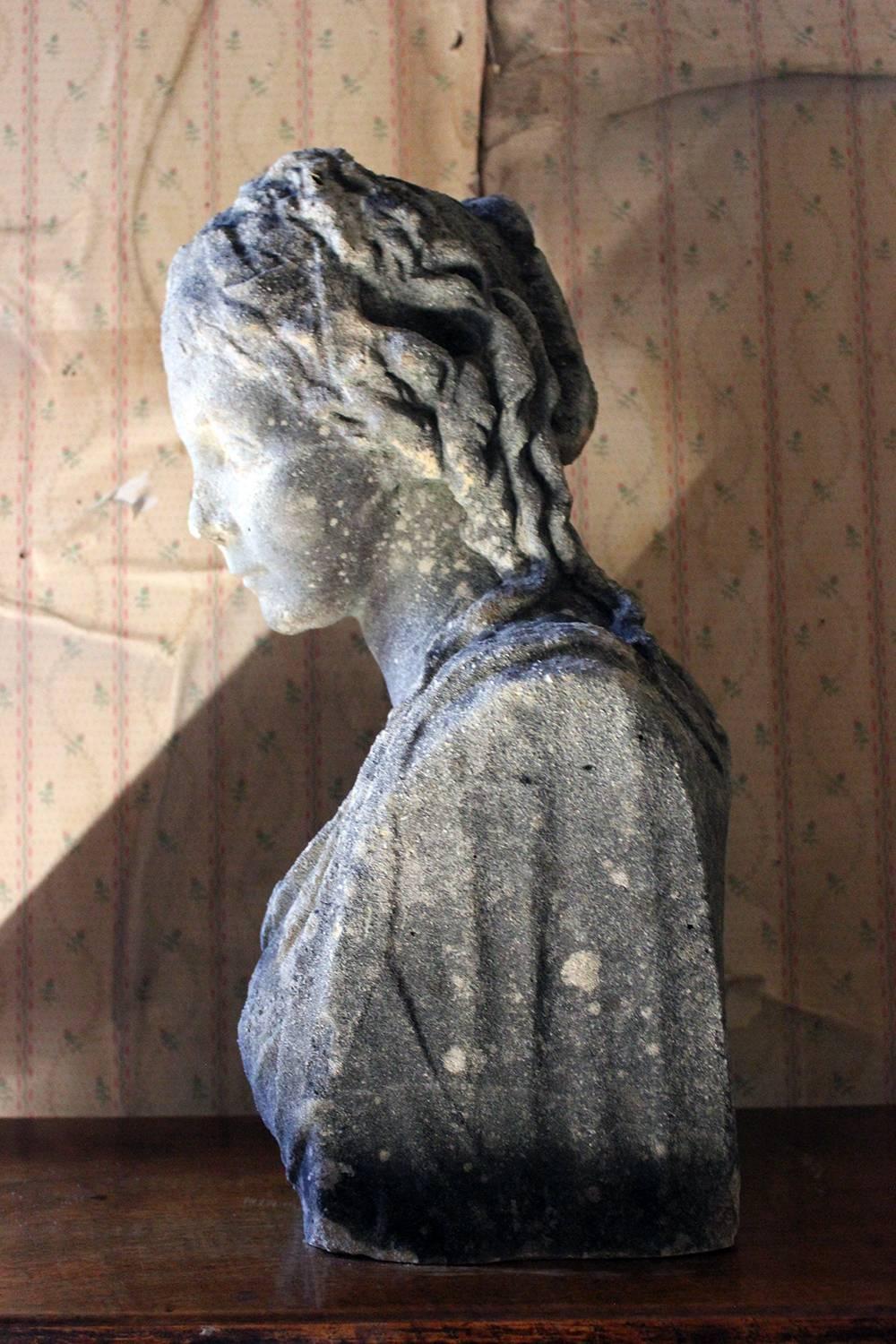 Victorian Period Weathered Stone Bust of a Classical Female, circa 1880 7