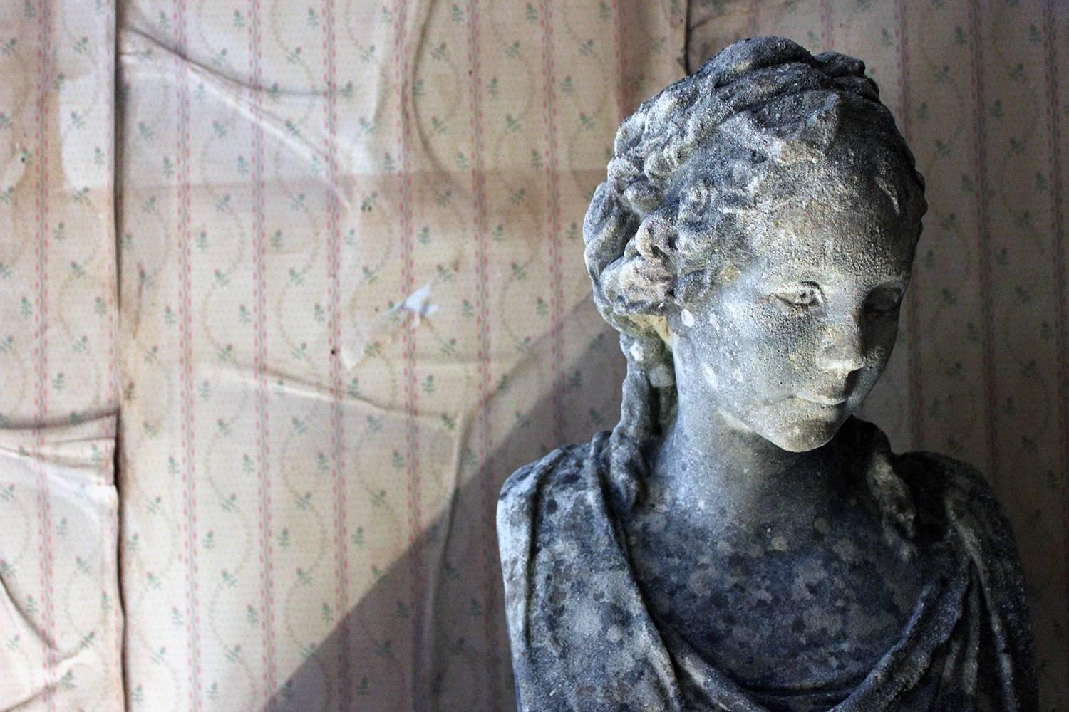 High Victorian Victorian Period Weathered Stone Bust of a Classical Female, circa 1880